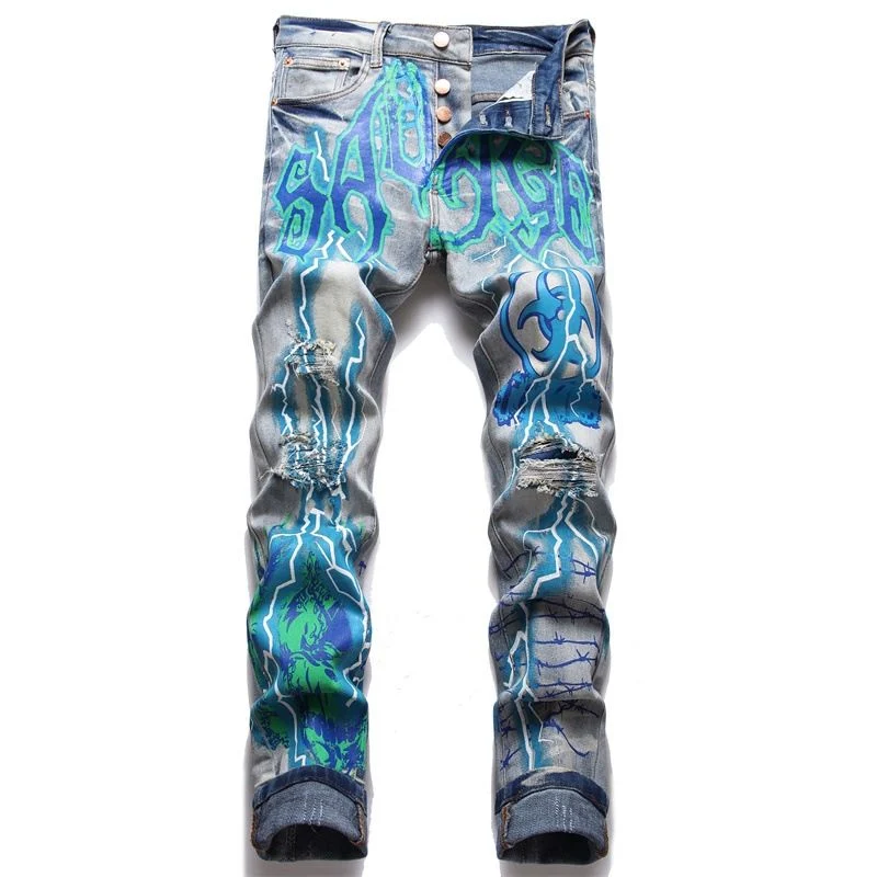 Best Quality Fashion Denim Garment Vintage Painted Custom Slim Denim Jeans Mens