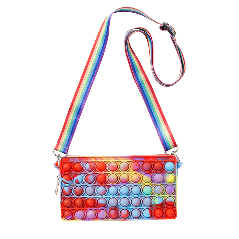 Nuevo disco de descompresión Fidget Cosmetic Bolsa bandolera de Puzzle Bubble pluma de silicona Caso emergente Fidget Popper Lápiz caso Bolsos con bandoleras