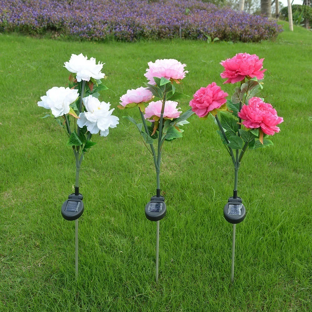 LED Roses with Leaves Flower Stake Light Rechargeable Solar Energy Bl16581
