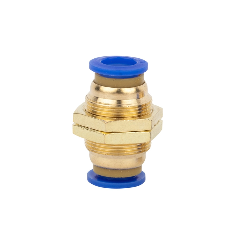 Pm Brass Copper Bulkhead Pneumatic Fittings Push-to-Connect Tube Pneumatic Fitting for Airhose 4mm to 16mm