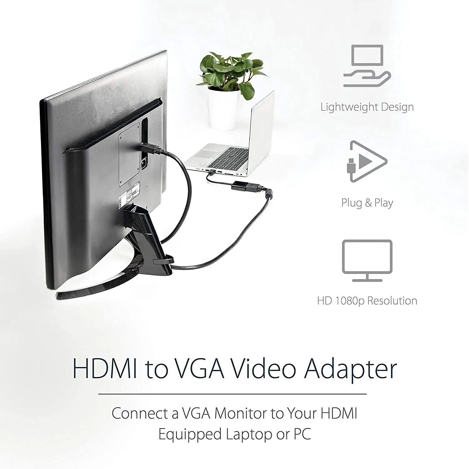 HD to VGA Adapter Video Cable Cord Converter 1080P for TV Monitor Computer PC