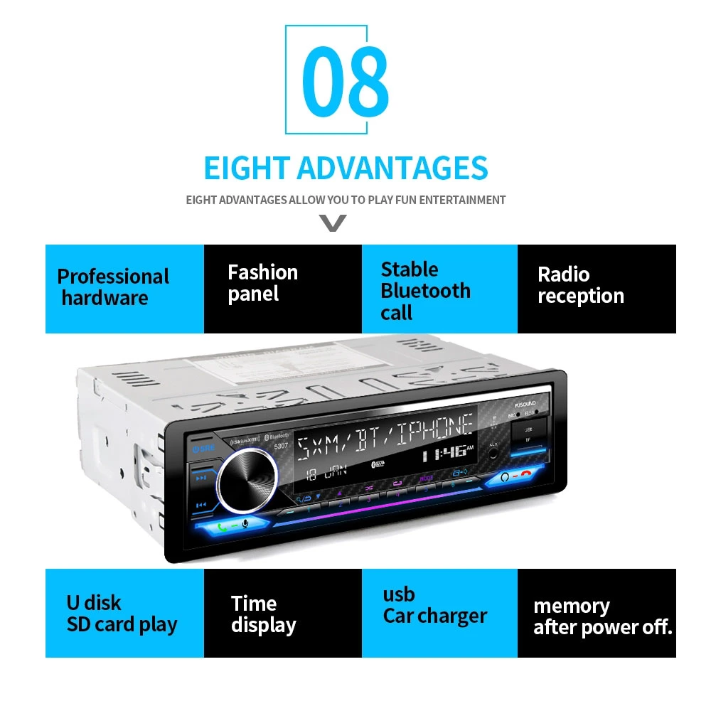 Panel fijo amplificador coche reproductor de audio Bluetooth MP3.