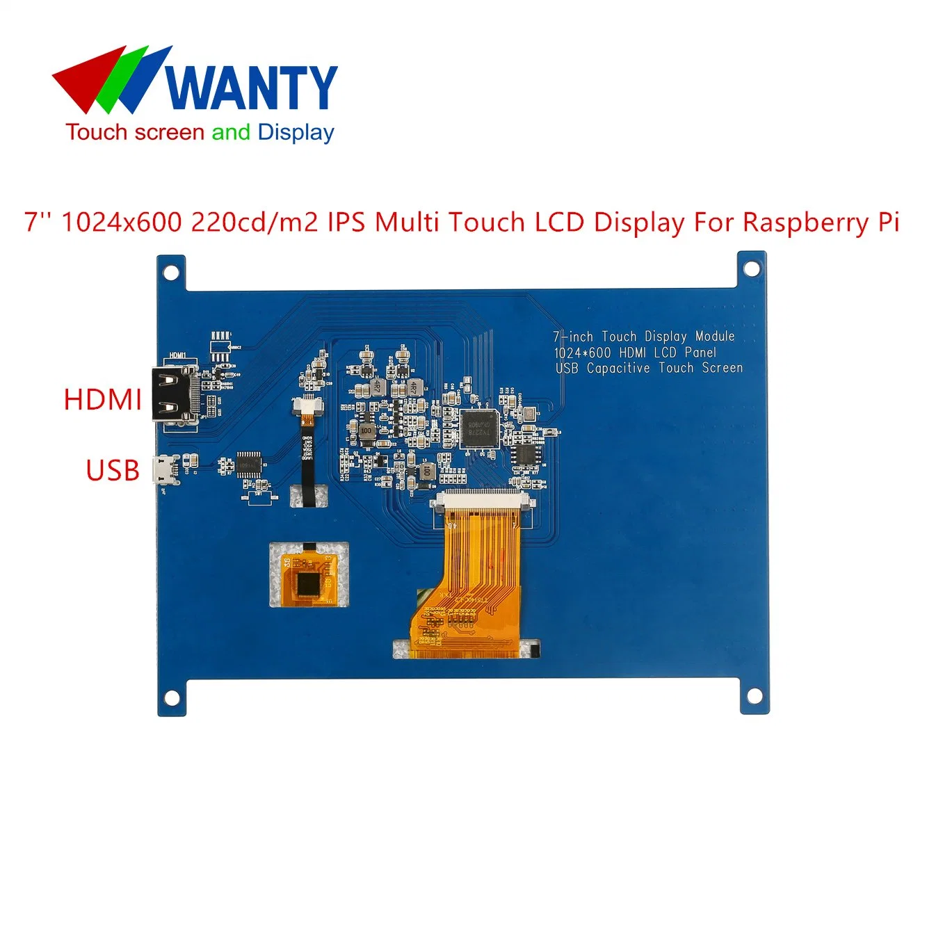 Antirreflejo de 7'' de IPS HDMI de 1024x600 panel táctil capacitiva proyectada PCAP pantalla multitáctil LCD TFT Módulo Didplay