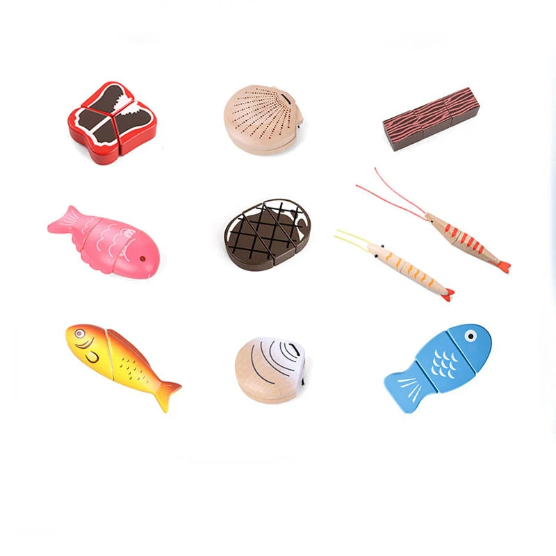 Wooden Play Food Cutting Meat Set Cutting Fish Set Fish & Meat Set