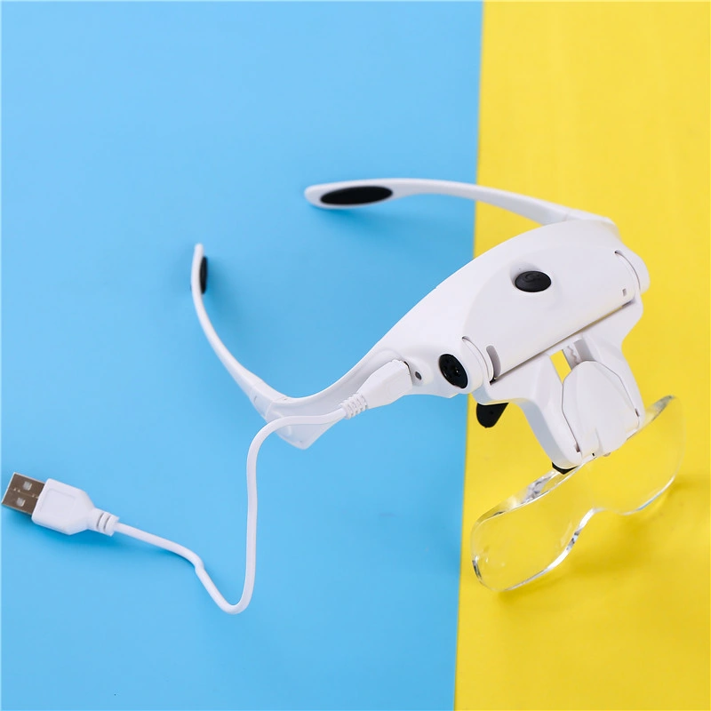 Nouvelle version Support de bandeau de lunettes à LED rechargeables avec loupe interchangeable 1.0X, 1.5X, 2.0X, 2.5X, 3.5X.