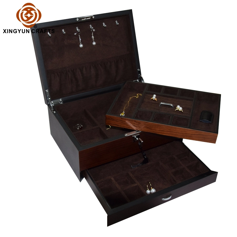 Luxury Wooden Craft Gifts Jewelry Case Large Capacity Gift Package Organizer Box 3 Layers Drawer