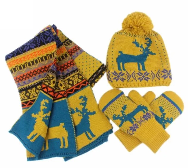 Acrylic Jacquard Knitted Winter OEM Wholesale/Supplier Warm Christmas Hat Scarf Glove Set