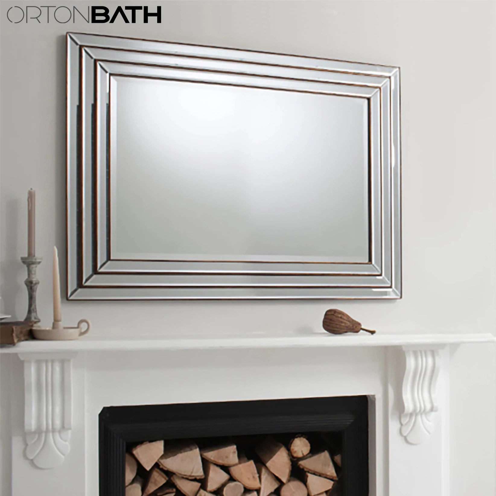 Ortonbath Rectangular Empire Art Direct Wall, Solid Wood Frame Covered with Beveled Multi Faceted Octagons Bars Modern Mirror for Bathroom, Vanity, Bedroom