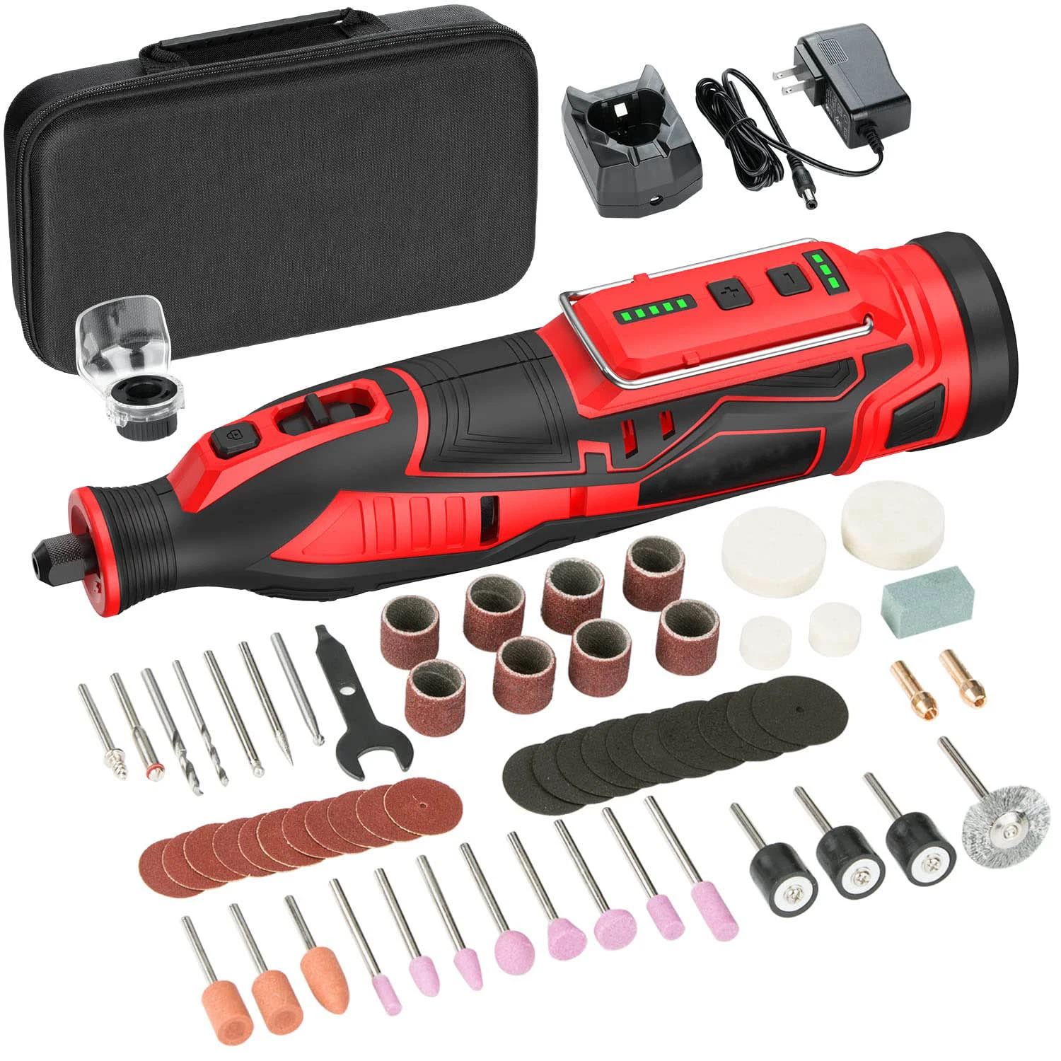 High Performance Rotary Tool Kit Mini Polishing Grinder with LED Light Attachments Accessories Engraver, Sander and Polisher