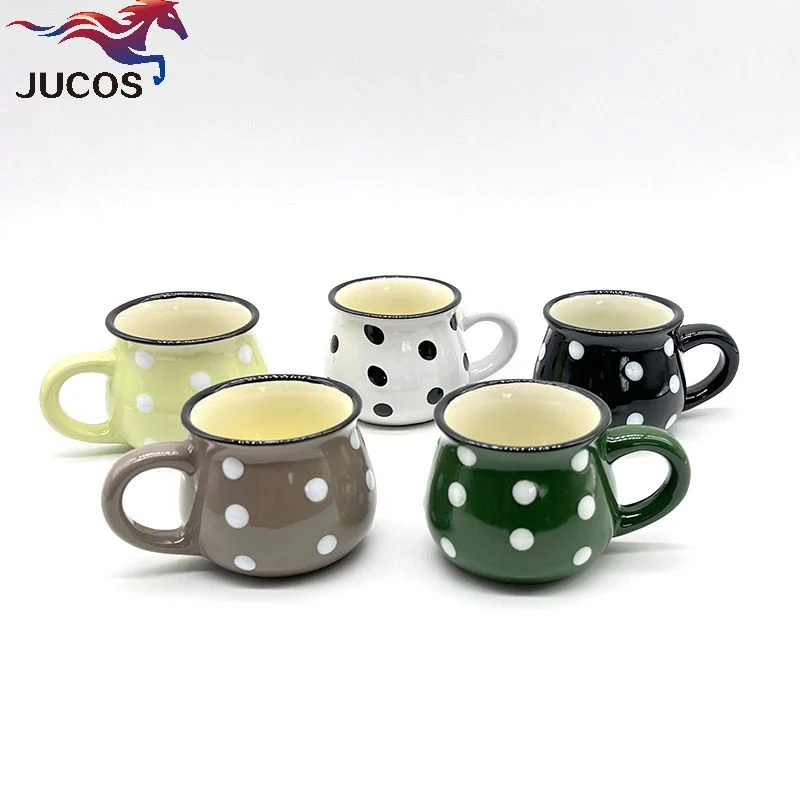 Wholesale Ceramic Coffee Cup Mini Espresoo Cup with Handle High Quality DOT Design Customized Color Promotion Gift