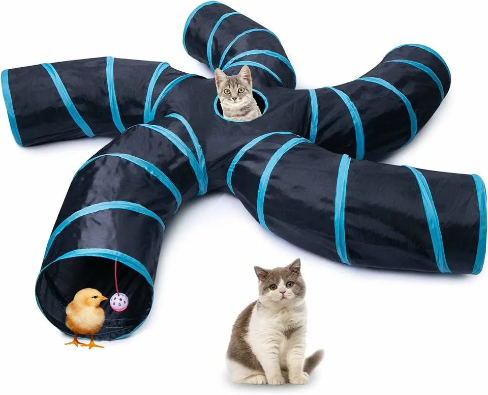 Dandelion S-Shape 5 Way Cat Tunnel Collapsible Interactive Peek Hole Pet Tube Toys with Play Ball for Cats, Puppies, Rabbits