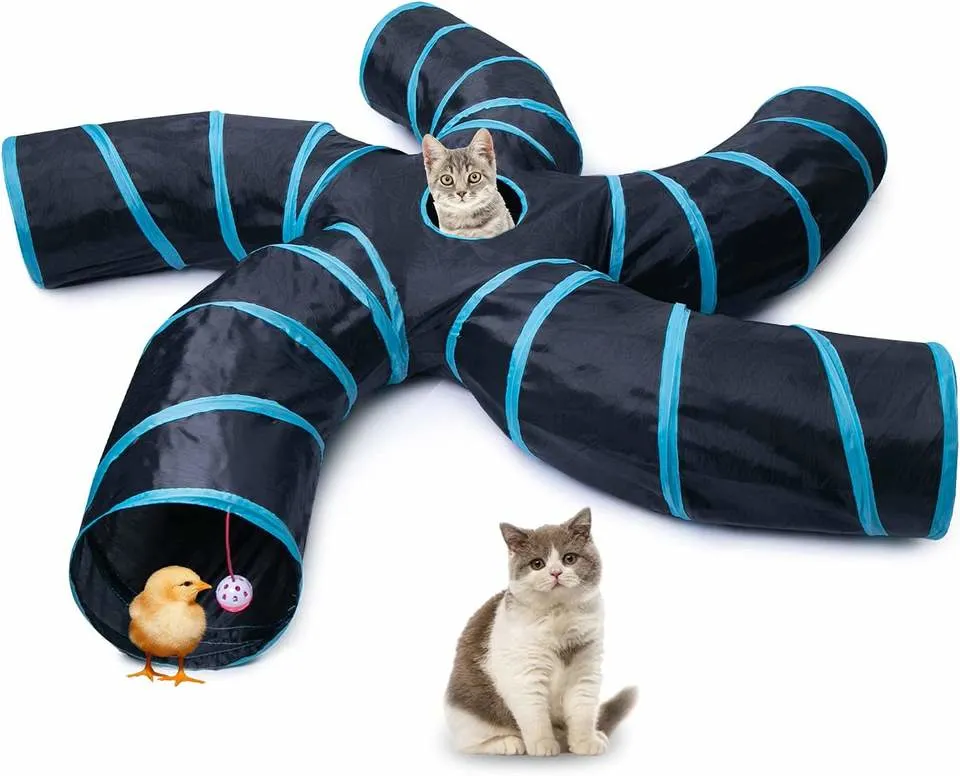 Dandelion S-Shape 5-Way Cat Tunnel Collapsible Interactive Peek Hole PET Tube Toys with Play Ball for Cats, Puppies, Rabbits