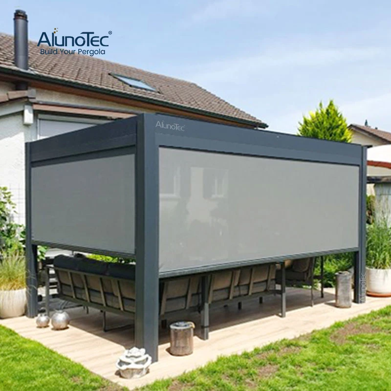 AlunoTec الفاخرة الحديثة Veranda Gazebo مربع الخشب الصلب علبة التغليف قابلة للضبط أثاث ألومنيوم بزوغ خارجي من الألومنيوم السفا