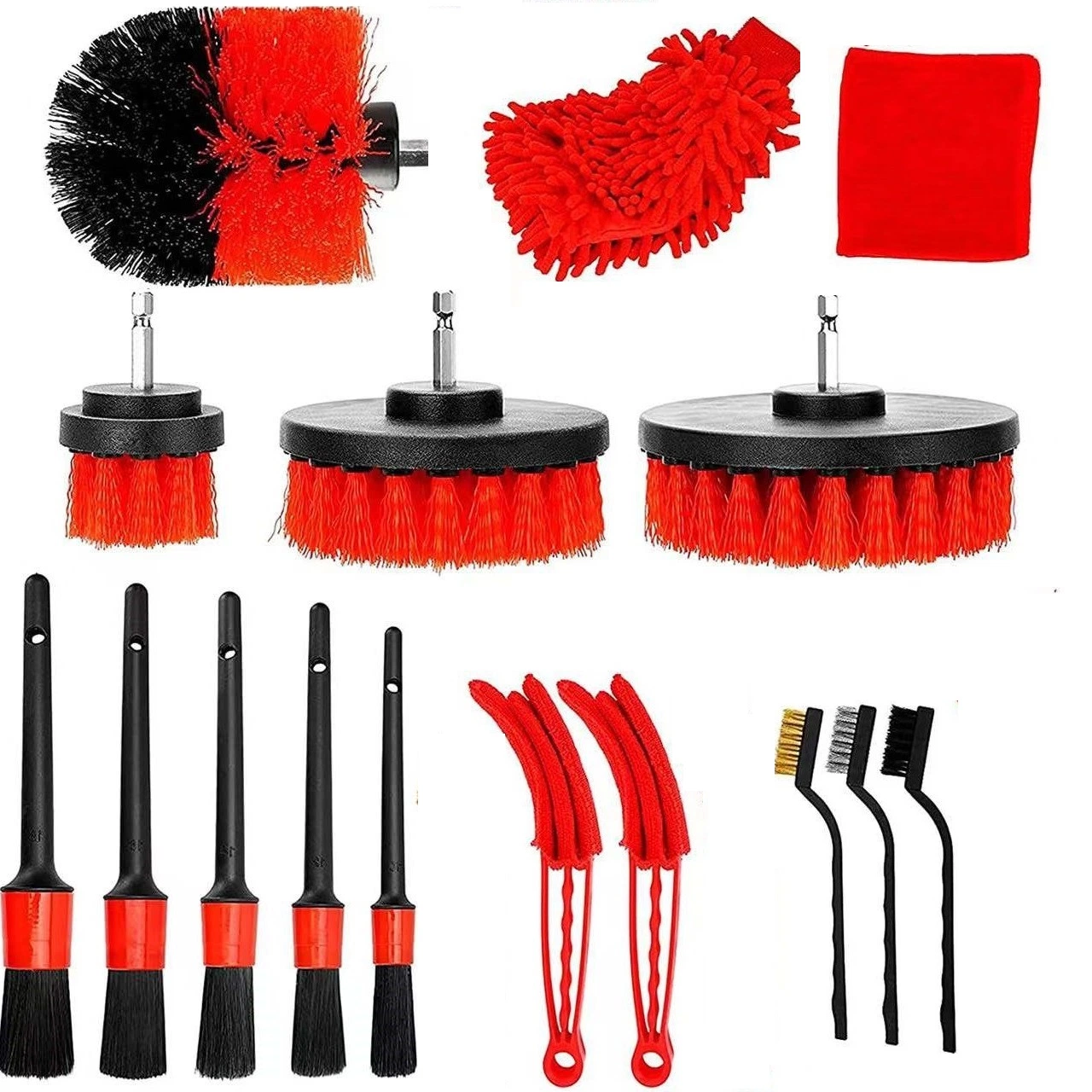 15PCS Car Detailing Brush Set Car Cleaning Kit for Wheels Engine Console Dashboard Air Vent Leather(Detail Brushes Wheel Brush