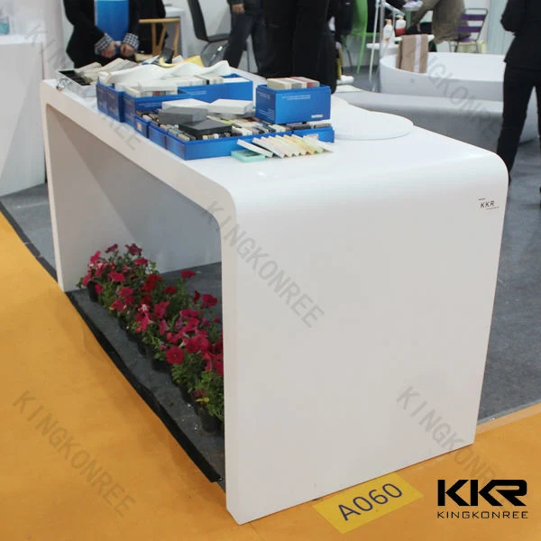 White Glossy Artificial Stone Office Table Reception Desk