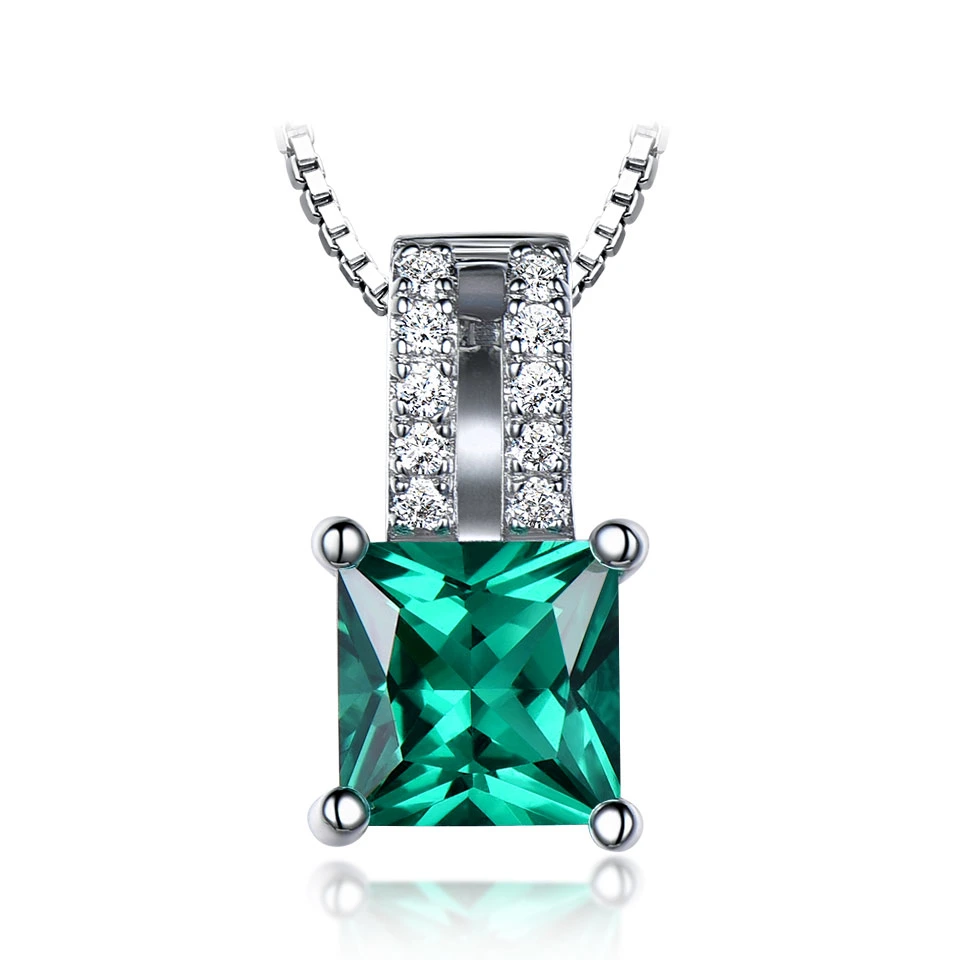 925 Sterling Silver Jewelry Created Emerald Necklace Jewellery