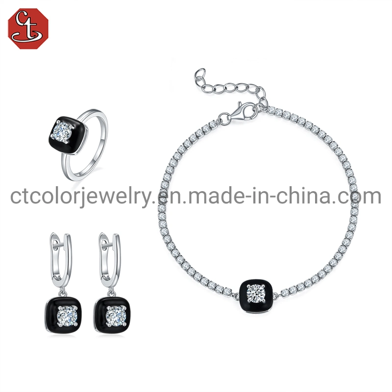 Fashion 925 Silver Custom Green Corundum Gemstone Jewelry Set