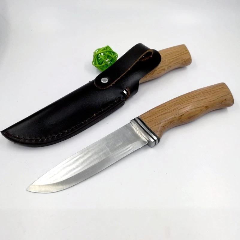 Couteau à lame fixe en bois de 9,5 pouces pour la chasse, le camping et les activités de plein air avec étui en cuir