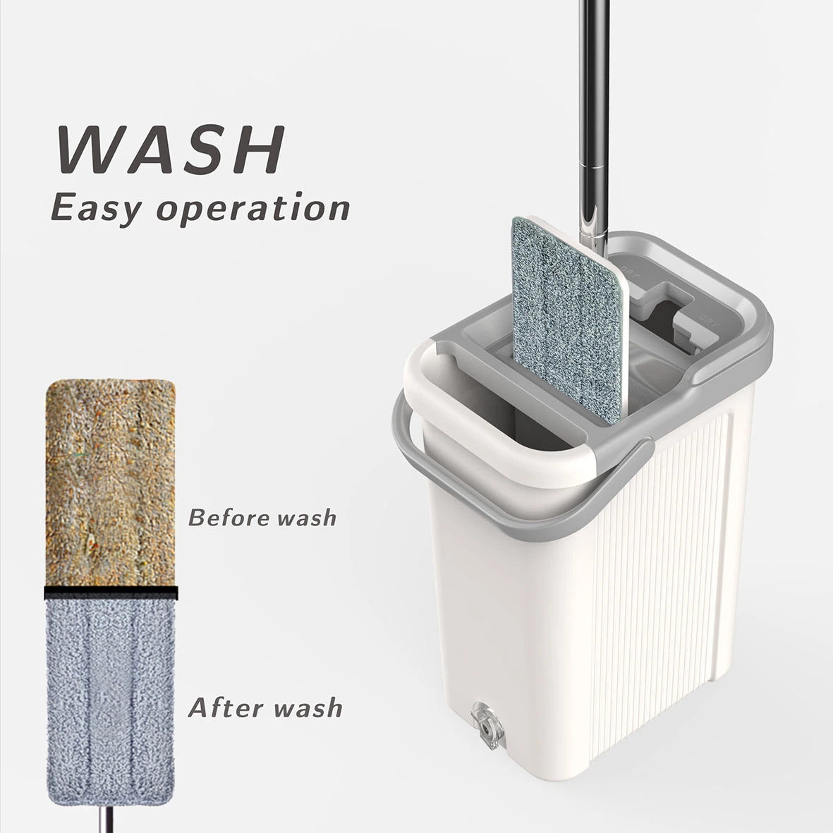 Bosheng Mop and Bucket with Wringer Set, Hands Free Flat Floor Mop and Bucket, Washable Microfiber Pads Included, Wet and Dry Use, Home Floor Cleaning System