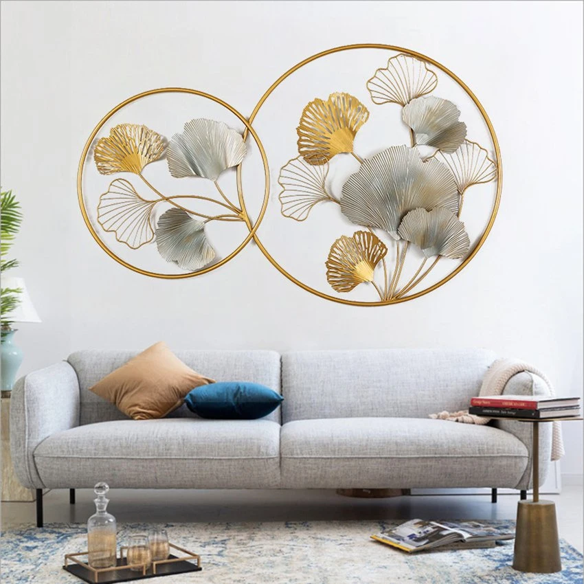 Modern Golden Home Hotel Lobby Wall Hanging Ginkgo Leaves Wall Metal Decor