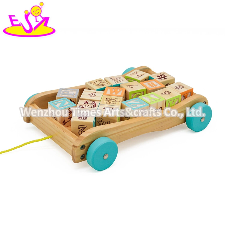 Nuevo diseño de bloques de madera coches para bebés juguetes para tirar de 1 años de edad W13c037