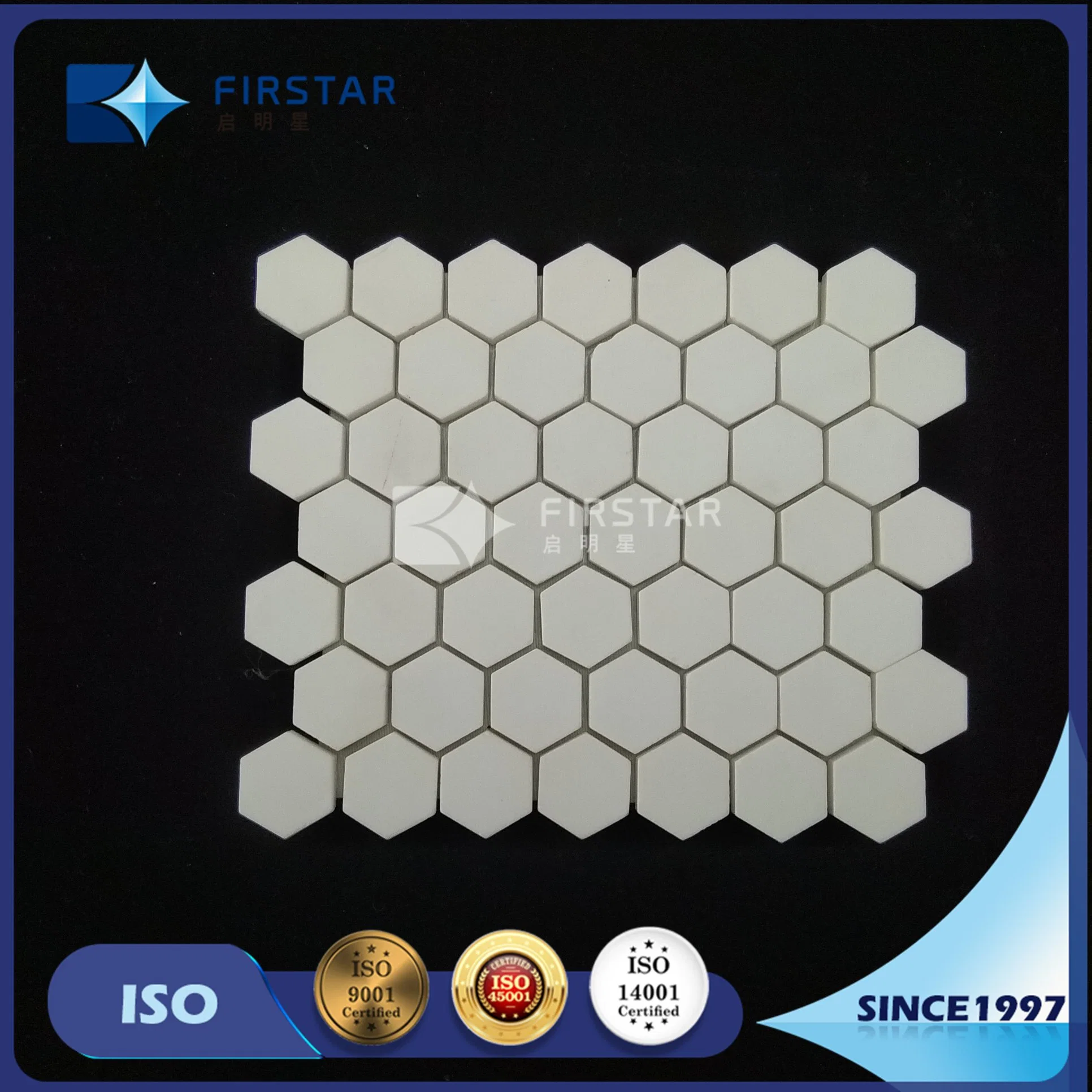 Revestimiento de ciclón/tubería 150X150X3~12mm Matas de baldosas hexagonales de alúmina resistentes al desgaste con Malla