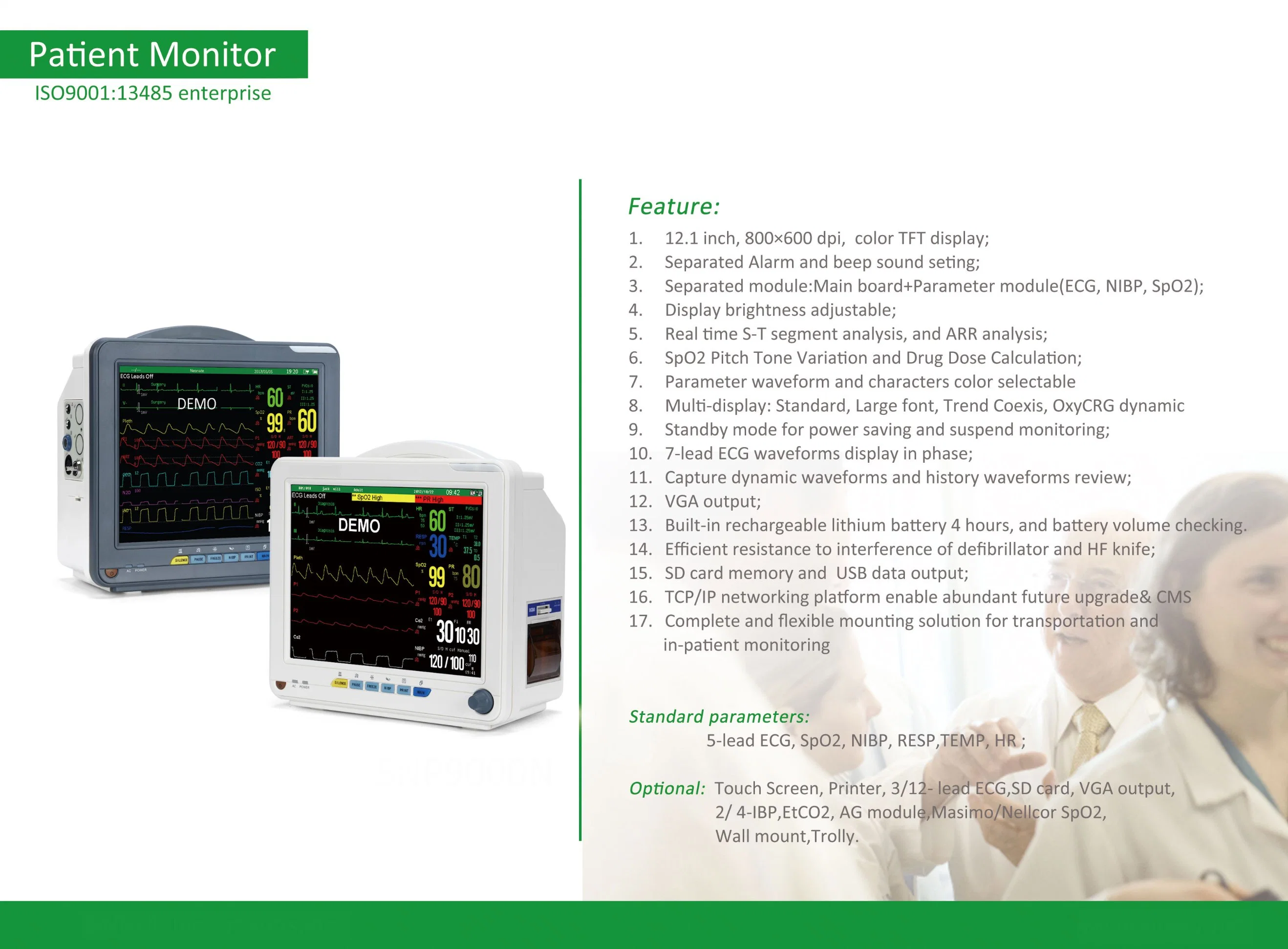 Monitor Multi-Parameter médica las 24 horas del Monitor de paciente de inicio