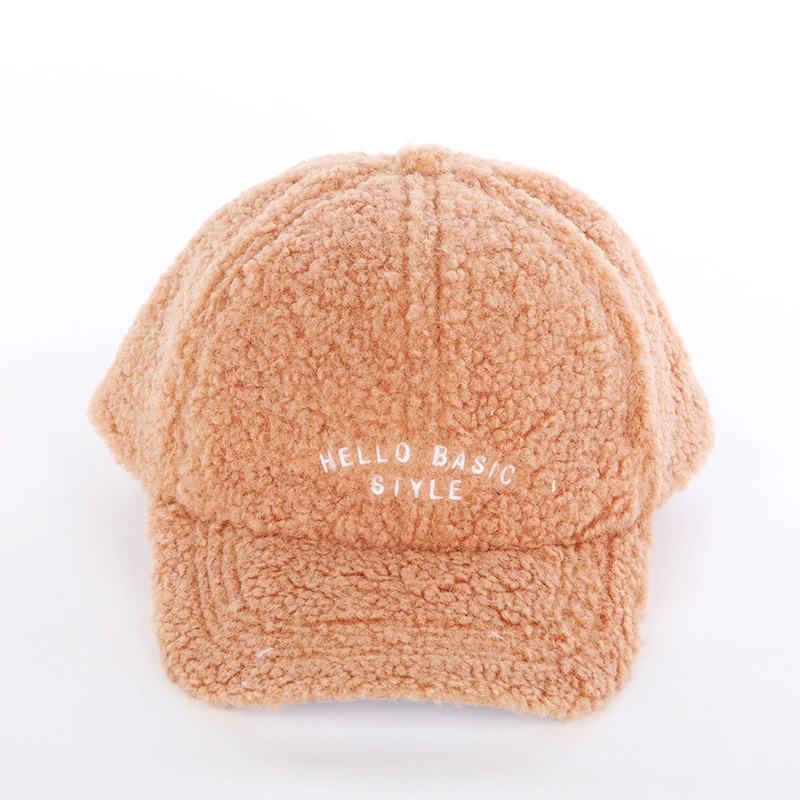 Artificial Wool Fur Fabric Warm Design Winter Baseball Caps with Embroidery Logo