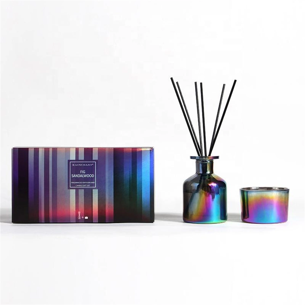 Wholesale/Supplier Natural Fragrance Soy Wax Scented Candle and Reed Diffuser Set for Holiday and Home with Color Box and Ombre Glass Bottle