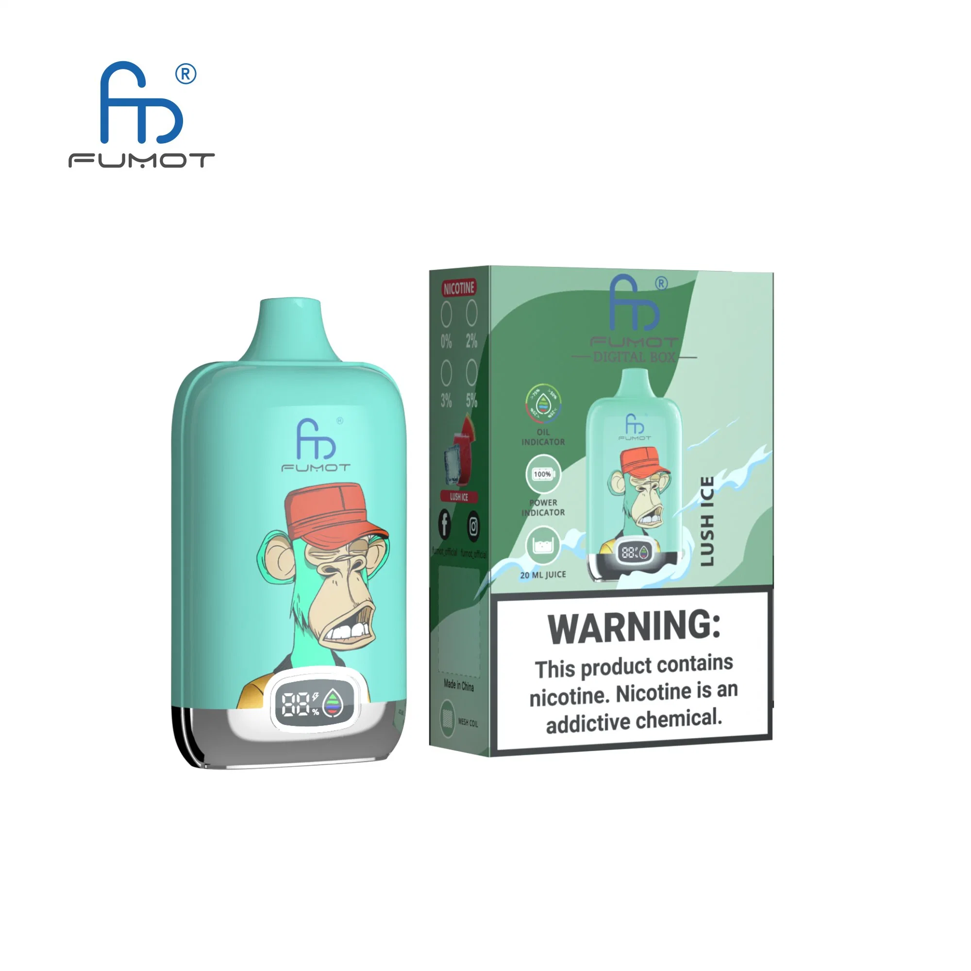 Fumot New 12000 Puffs Digital Box E-Cig 20ml E Juice Disposable/Chargeable Vape Flavored Rechargeable Hookah E-Cig