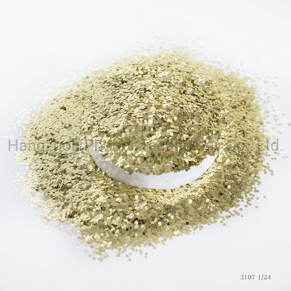 G3040 Hot Selling Bulk Hexagonal poliéster glitter Gold em pó Natal Papel de parede decoração papel fornece brilho