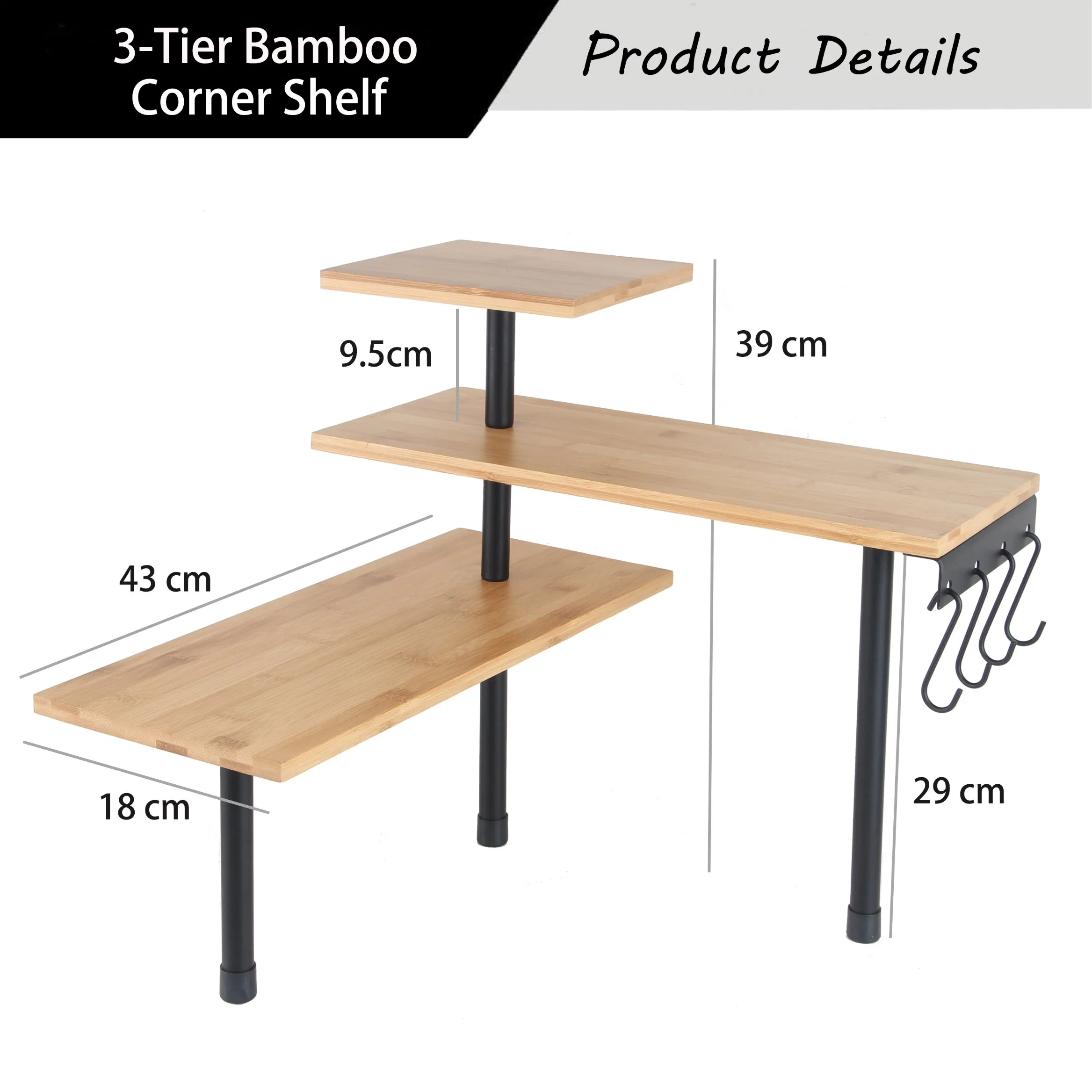 3 Tier Eckregal Bamboo Countertop Organizer Bücherregal Ausstellregale platzsparendes Regal für Wohnzimmer, Küche, Büro