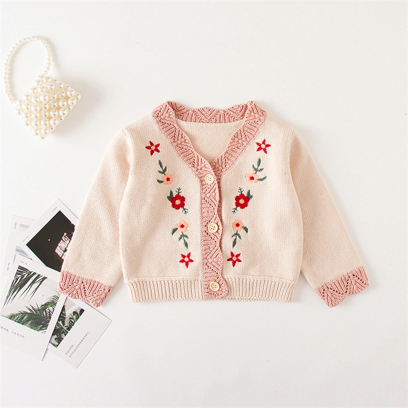 Ins 2022 Spring and Autumn Baby Sweater Baby Knitwear Knitted Handmade Embroidered Coat Coat All-Match Cardigan