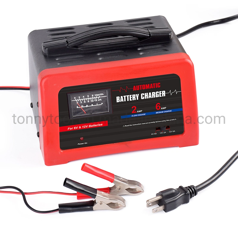 6V/12V, 6A Metal Housing Car Auto Battery Charger for All 6V/12V Lead-Acid Batteries-Std, Gel, AGM