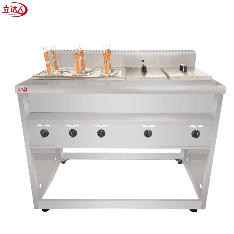 Lida Restaurant Commercial Stainless Steel Energy Saving Gas Style 6 Basket Noodles Boiler Pasta Cooker with 2 Bain Maries and Sink