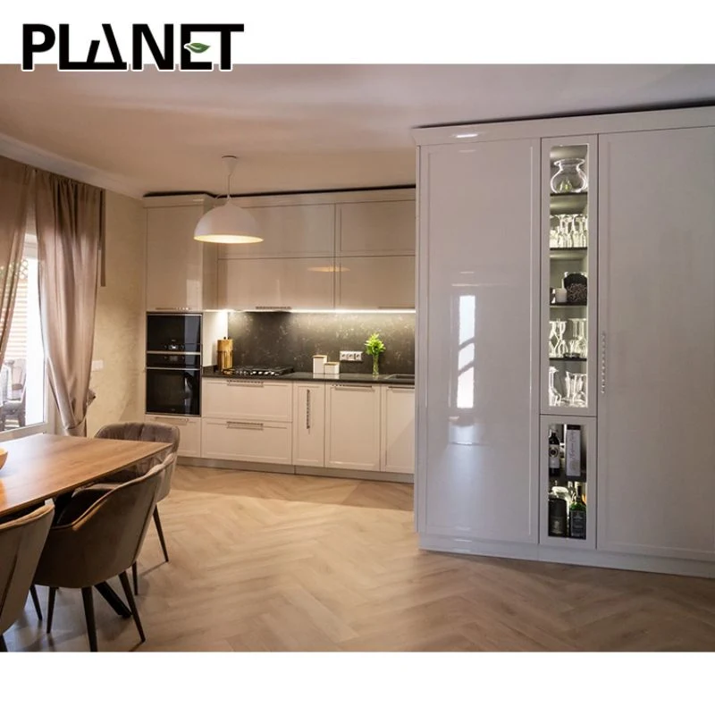 Estilo australiano elegante Laminado de laca a medida Pintura de madera Blanco moderno Cocina Armario Cocina de paquete plano