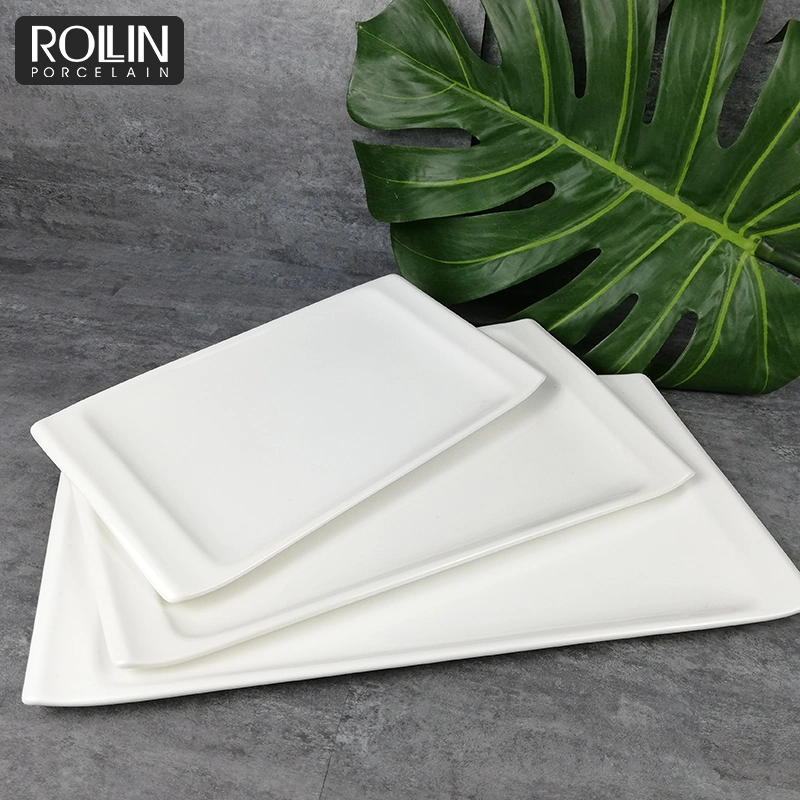 White Porcelain Dinnerware Rectangular Plates for Hotels and Restaurants
