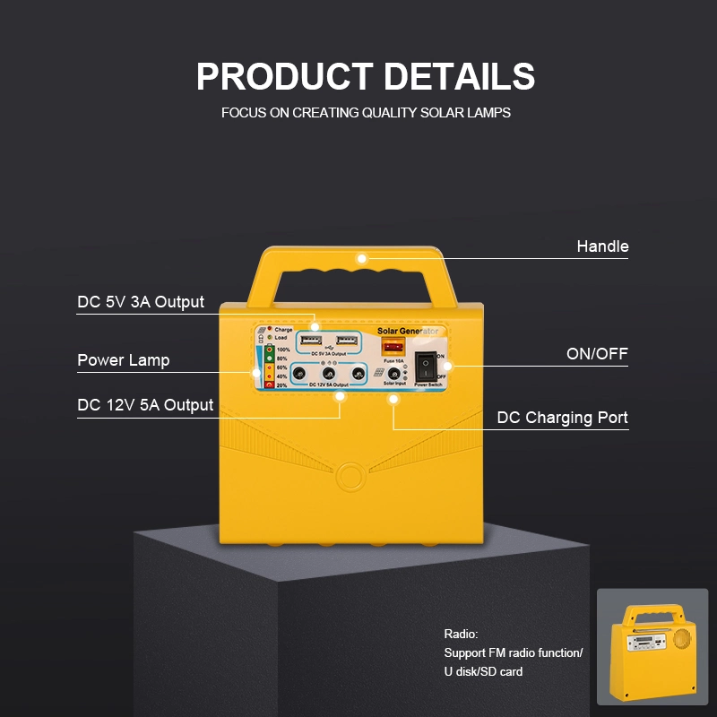 Estações portáteis Solar para exteriores sistema de iluminação de 20 W controlador incorporado para MP3 Função de rádio de reprodução com lâmpadas LED