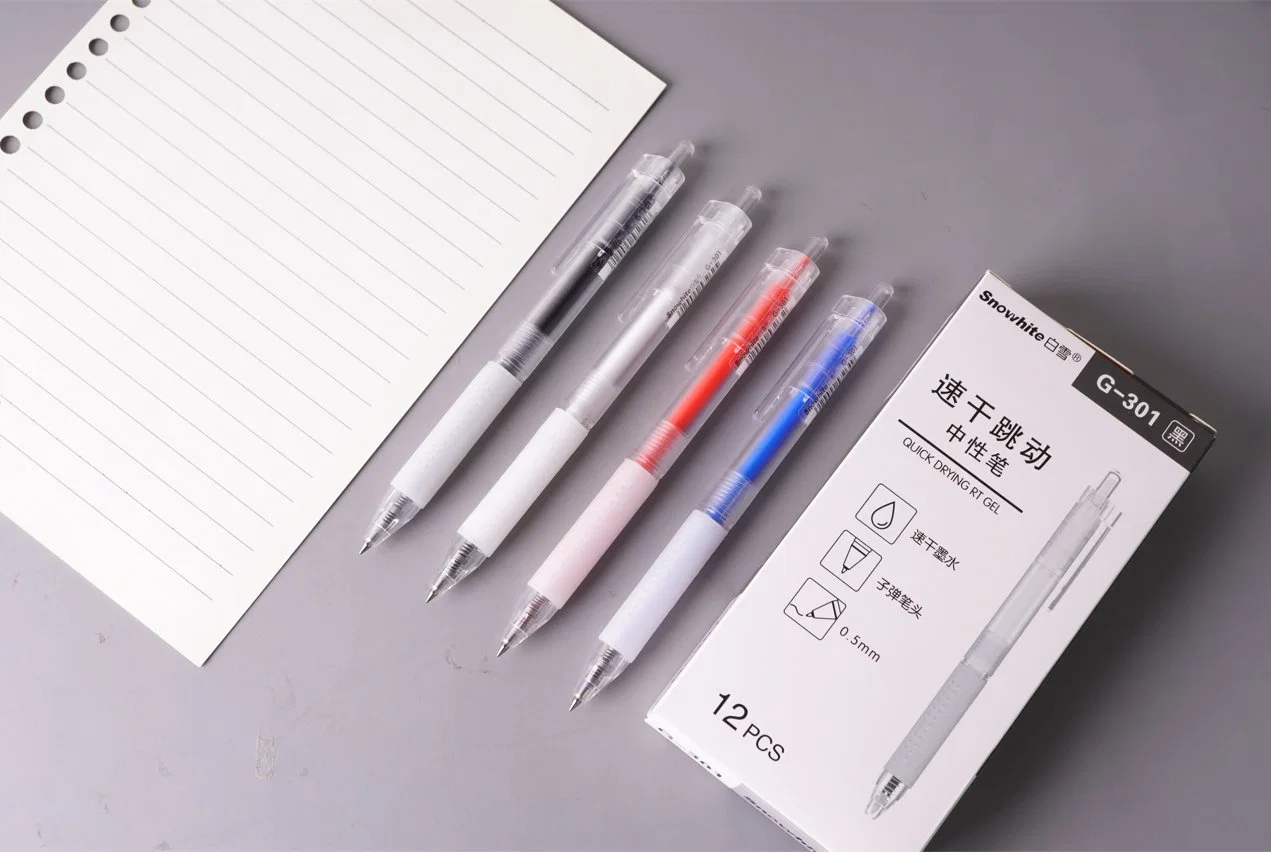 Stationery Wholesale Snowhite Retractable Quick Dry Gel Ink Pen, Rubber Grip, 0.5 mm, Muji Style, Black