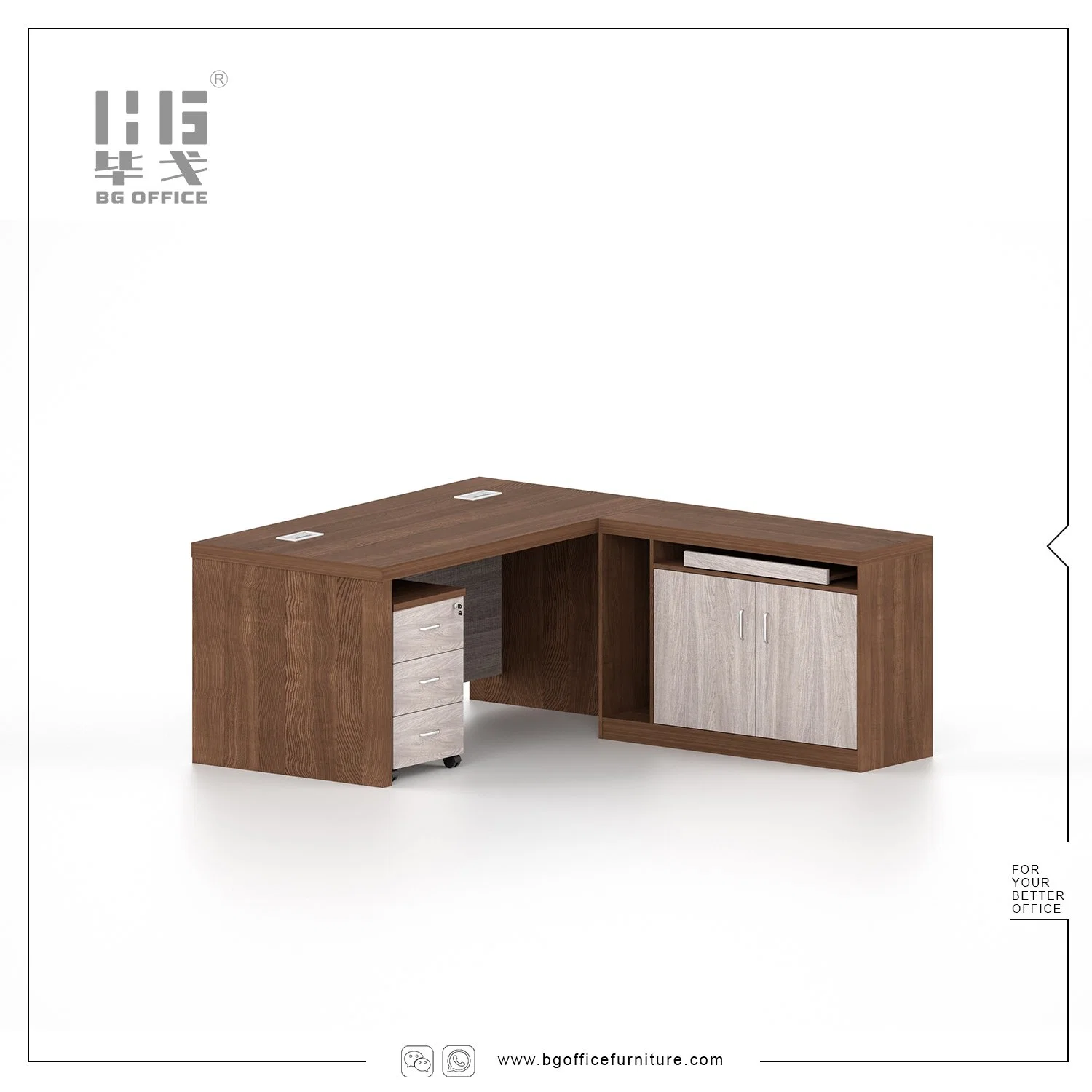 Classic Wooden Manager Furniture Desk Melamine Office Table Design with Extension/Bookcase