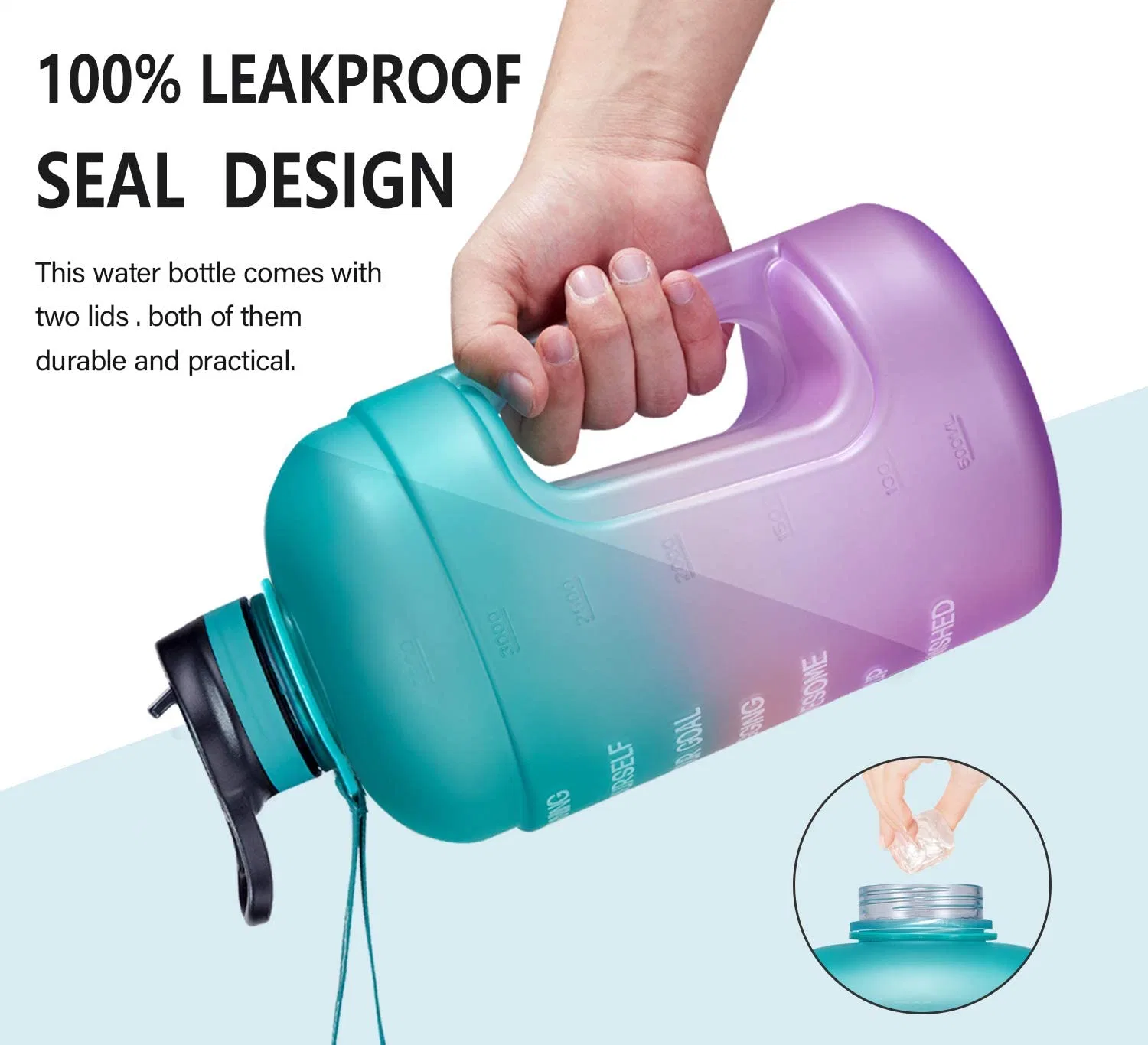 Dishwasher Safety 2.2L Plastic Sports Water Bottle Half Gallon Water Jug with Motivational Time Marker