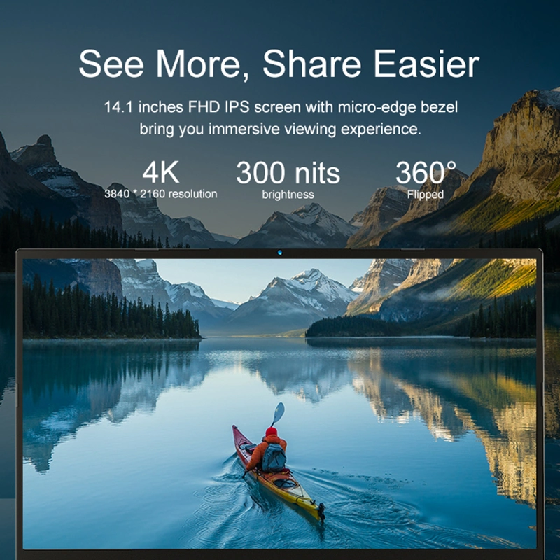 كمبيوتر منزلي 14 بوصة بدقة 4K للشركات، قليل السمك بشكل فائق 360 درجة شاشة اللمس المتنقلة من اليوغا للدوران في الكمبيوتر اللوحي 2 في 1 كمبيوتر محمول