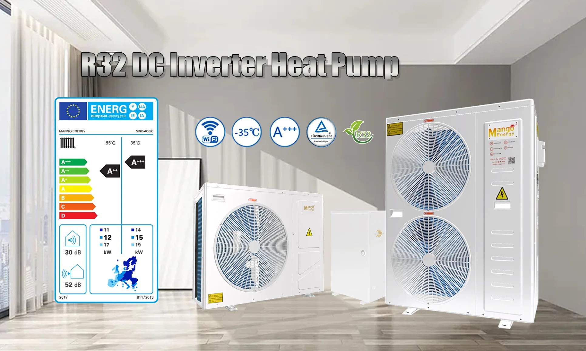 Mango Energy Domestic Hot Water, Heating Cooling Air to Water Monoblock Type Evi DC Inverter Heat Pump System