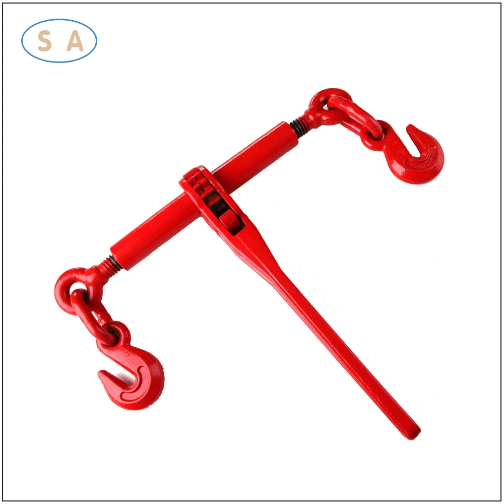 Red Painted Ratchet Type Load Binder with Grap Hooks