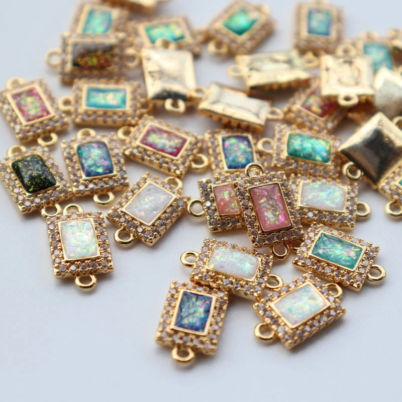 Bisutería Opal serie Zircon Joyas de colgante rectangular 14K Accesorios de oro Material de pulsera de bricolaje