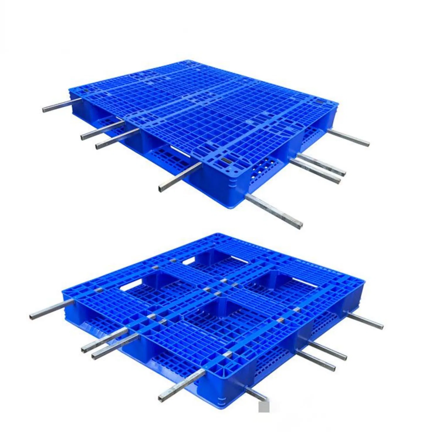 Standard Size Grid Surface Steel Reinforced Industrial Durable Warehouse Storage Rackable Euro Heavy Duty Plastic Pallet with 6 Runners Back