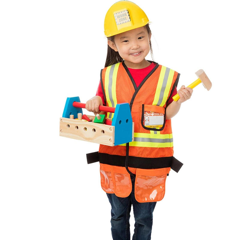 Engineering Construction Worker Costumes Builder Career Outfit Role Playing Toy Include Tool Vest Helmet Funny Party Child Costume for Kids