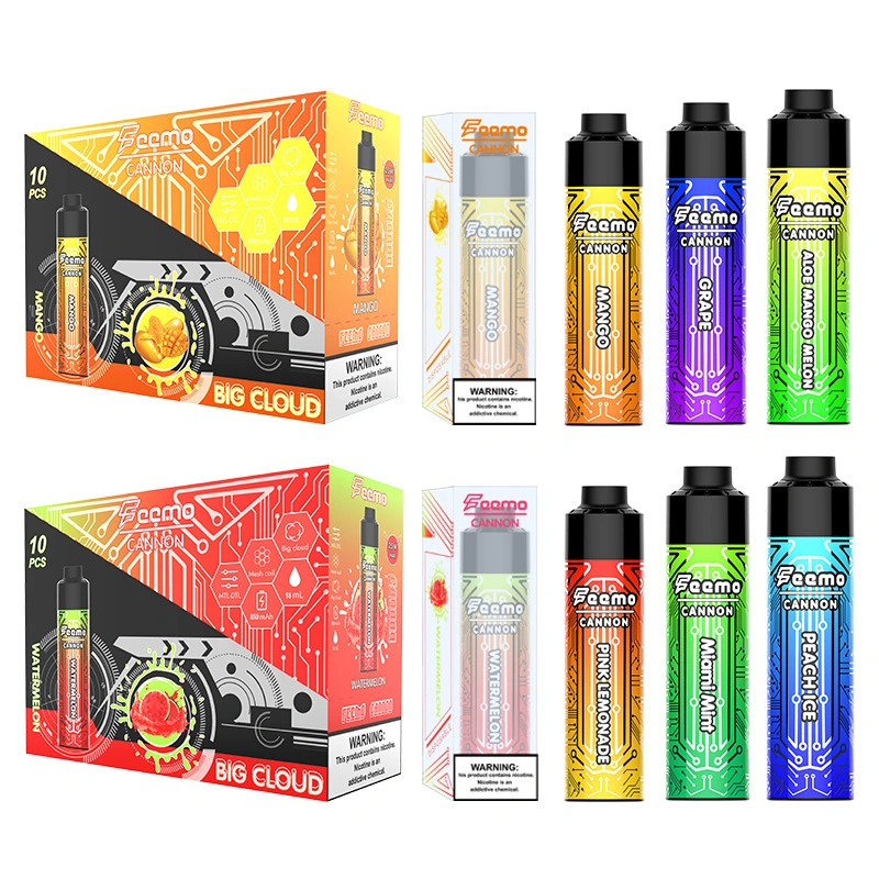 Melhor preço: Pano de pano descartável Feemo Cannon 18 ml de sumo de e Vaporizador de 0.5 Ohm, grande nuvem, Mod Mod., 850 mAh recarregável Grossista de baterias