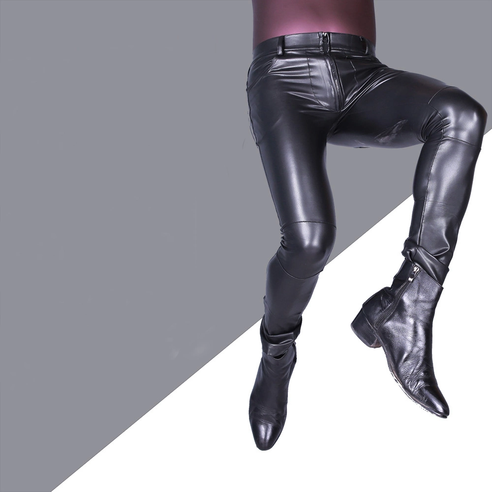 Mog High Elastic PU Motorcycle Boot Pants Nk27 Skinny Casual Pants