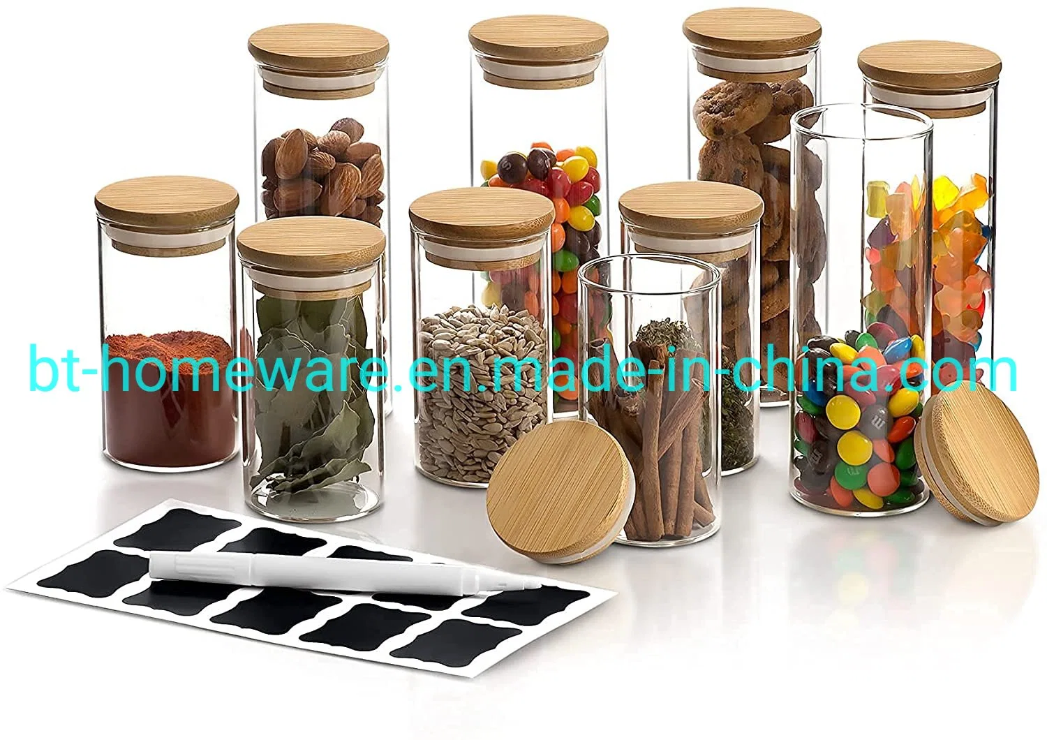 Wholesale/Supplier 10PCS 8oz. + 11.5oz. Spice Sealed Labeled Jar Sets with Bamboo Lid Safety Package for Storage Spices